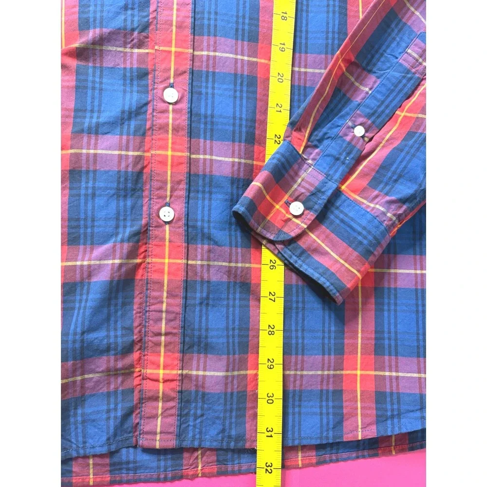 J. CREW Mens Blue Red Plaid Button Down Shirt Sz L Classic Fit Casual Timeless